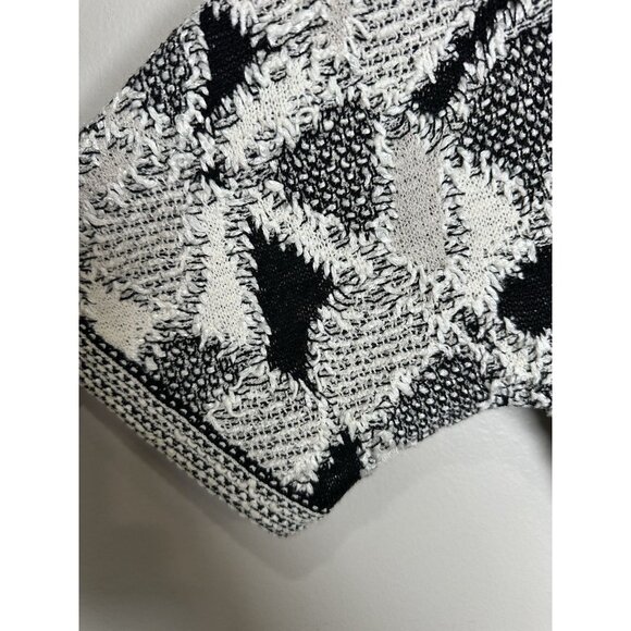 St. John Chunky Open Draped Knit Cardigan Sweater Size Small Black White Belted - Picture 2 of 11